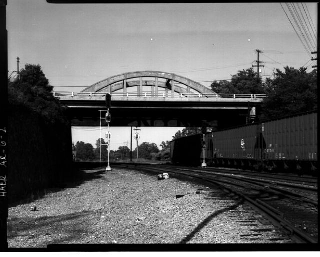 AR-6 General view of bridge from railroad tracks, looking northeast